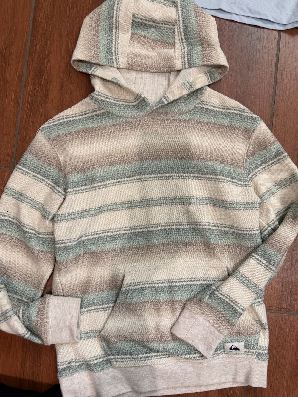 Youth Quiksilver Striped Pullover Hoodie in Beige, Sage & Brown